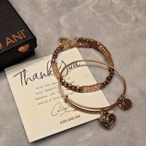 Alex and Ani brass heart bracelet set